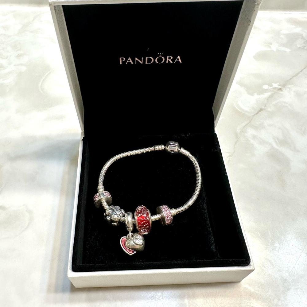Discontined PANDORA moments snake chain bracelet with charms 925 Sillver